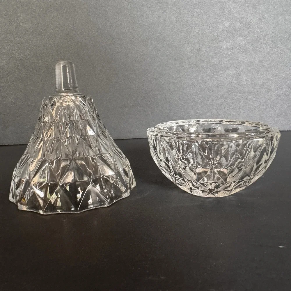 Vintage Crystal Pear Trinket Jewelry Dish Small Glass Container With Lid 4 1/4